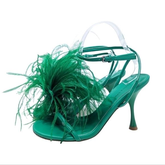 NEW Bottega Veneta Authentic Dot Green Feather Sandal Heels Size EU 38 - Picture 3 of 16